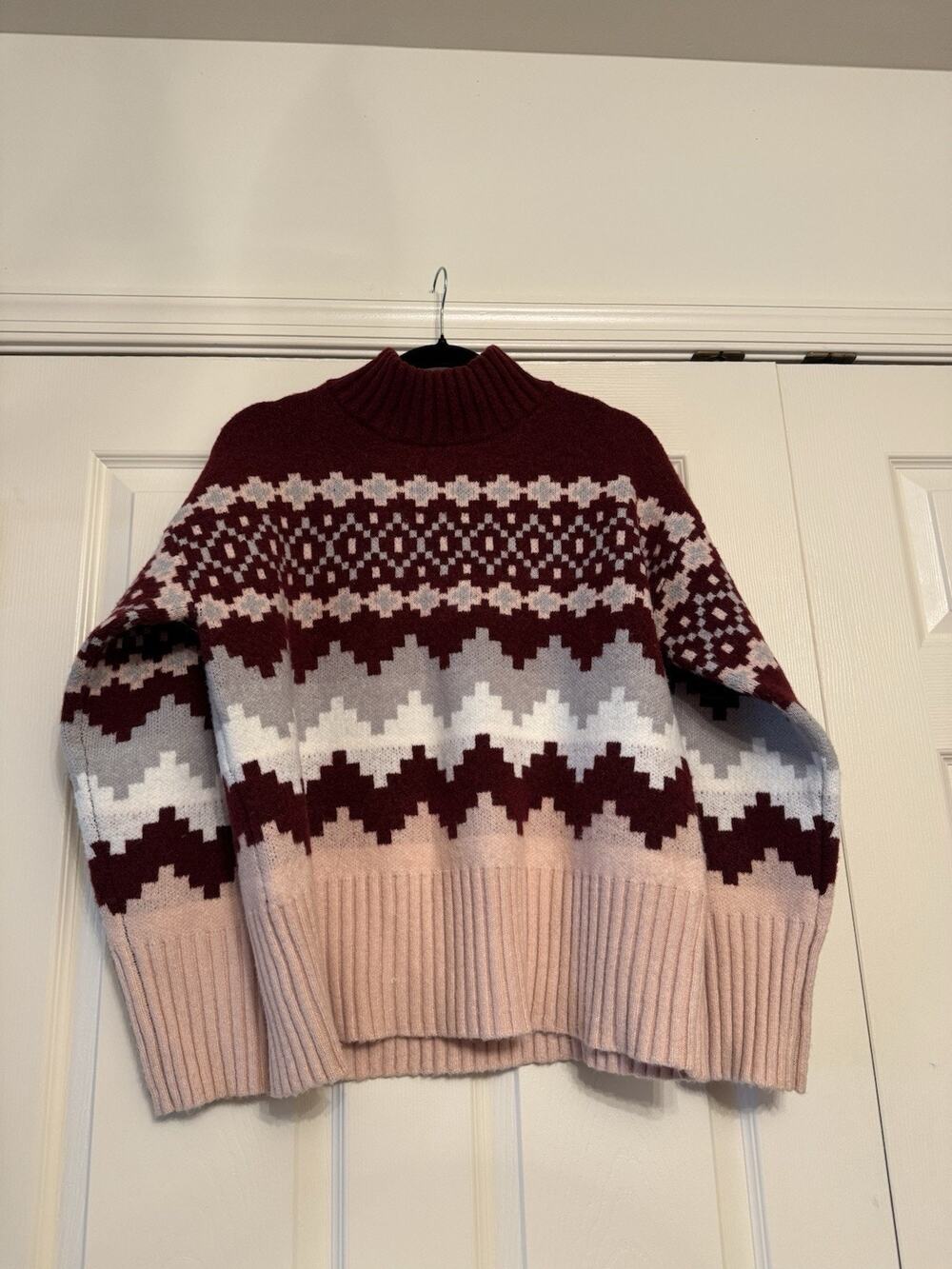 Joseph A. Burgundy Pink Fair Isle Knit Mock Neck Sweater - Women's Size M
